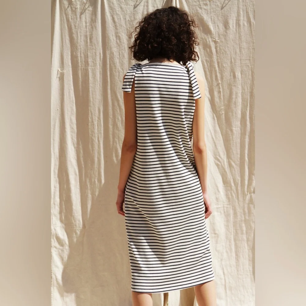 Rita Row Concha Navy/White Stripe Tie Straps V Neck Cotton Blend S - Picture 2 of 8